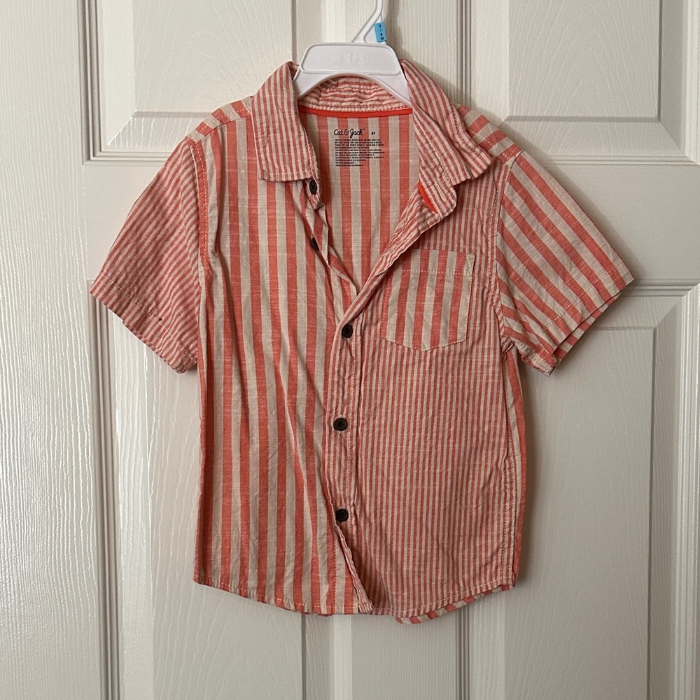 Cat & Jack Kids sherbet orange and white Striped Button Down Shirt